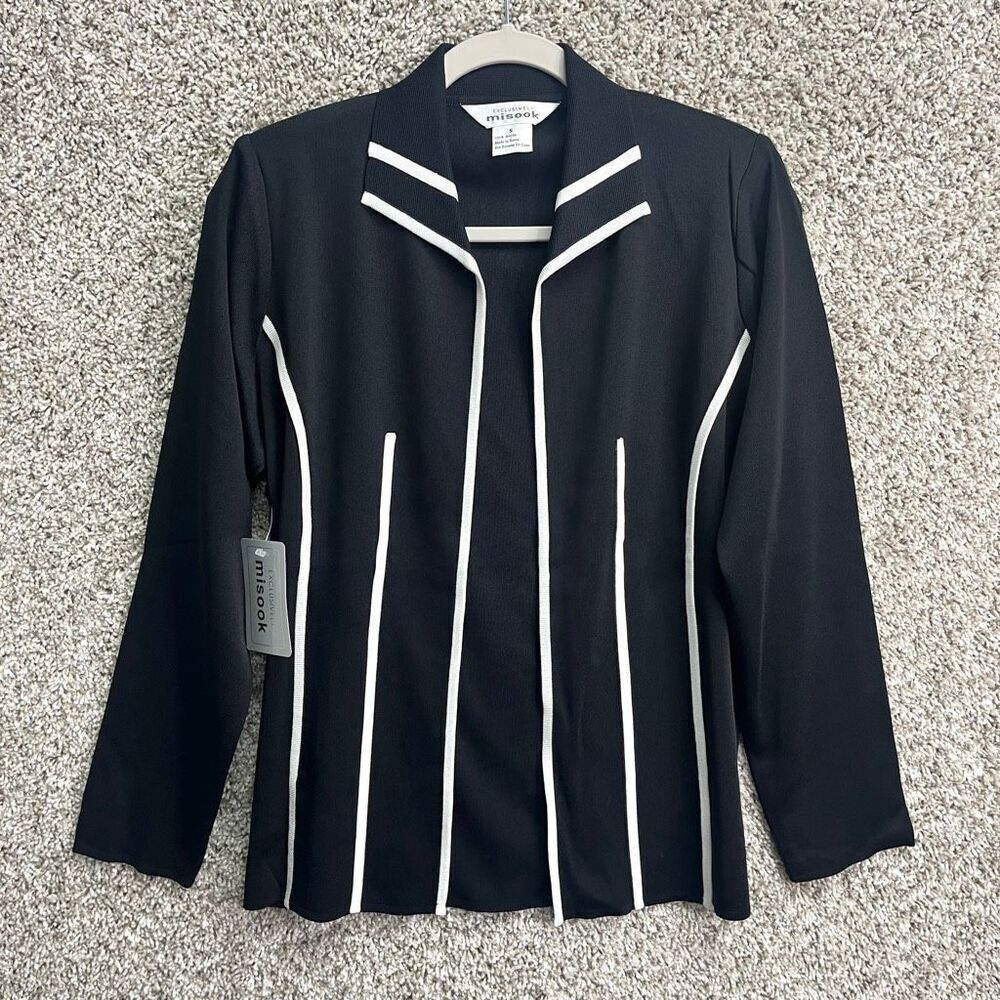 Exclusively Misook Cardigan Sweater Women’s S Black & White Open Front Knit NWT